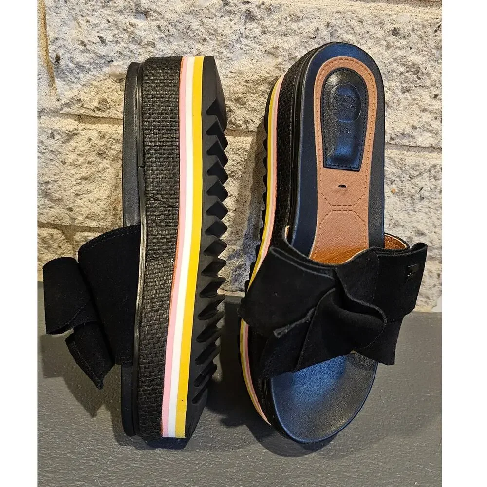GIOSEPPO Platform Sandals Bow Slip On, 44059 BLACK, Multicolor, Sz 39, US Sz 8.5